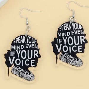 NWT Supreme Court Justice Ruth Bader Ginsburg Pierced Dangle Earrings in Silver!